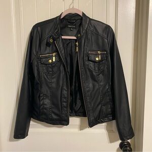 New Look Black Leather Jacket with Gold Accents